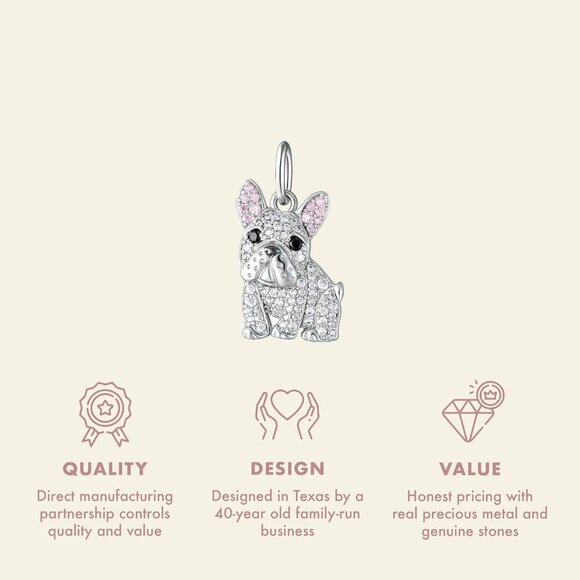 Sterling Gold Bulldog White charm plated option cubic zirconia Necklace Jewelry - Picture 4 of 5